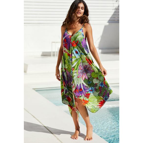 New Anthropologie Flowy Floral Mini Dress COVER-UP $98 Botanical XS/S - Picture 2 of 4